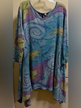Hand Painted Pastel Swirl Print Tunic Top - Multicolor